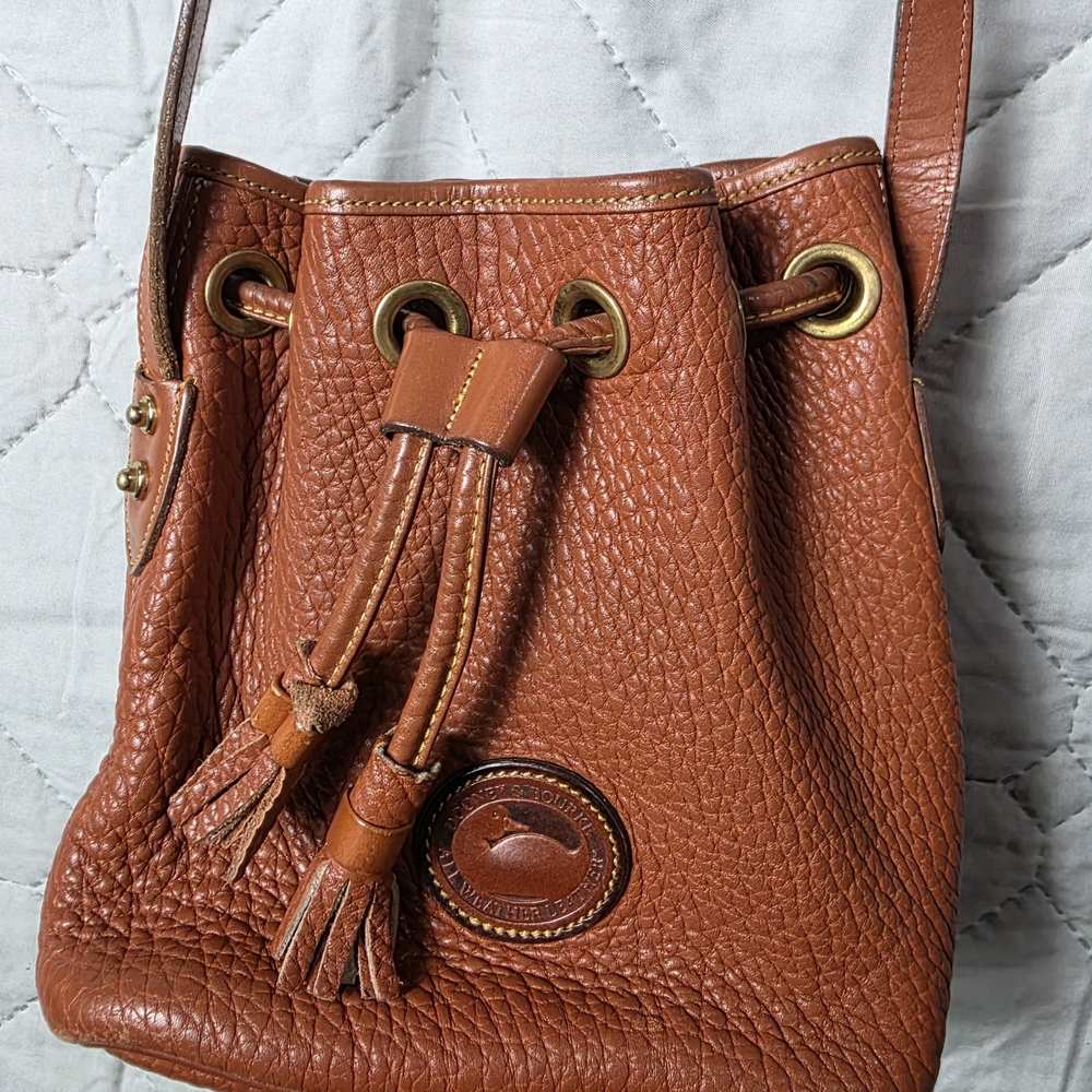 Vintage Dooney & Bourke Crossbody Bag Leather Bucket Drawstring Purse - Picture 11 of 14